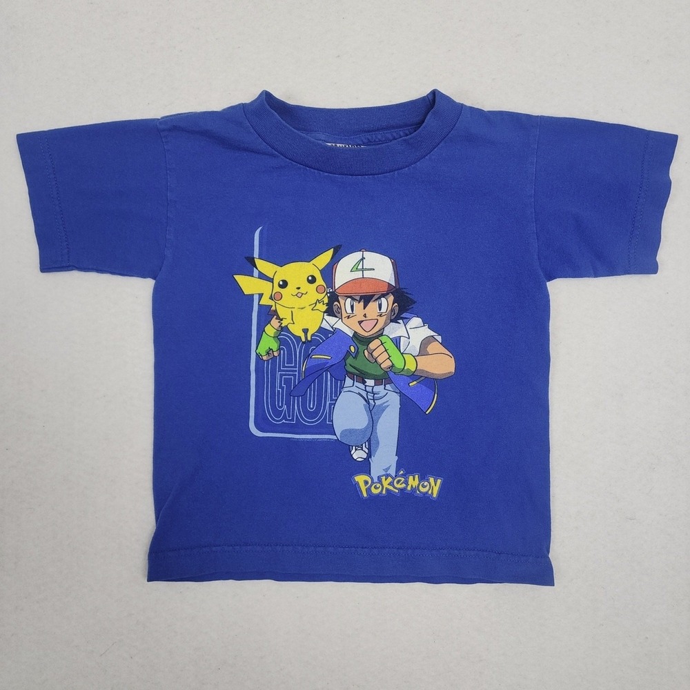VTG Murina T Shirt Boys Small Blue Cotton Pokemon Ash Ketchum Pikachu Graphic
